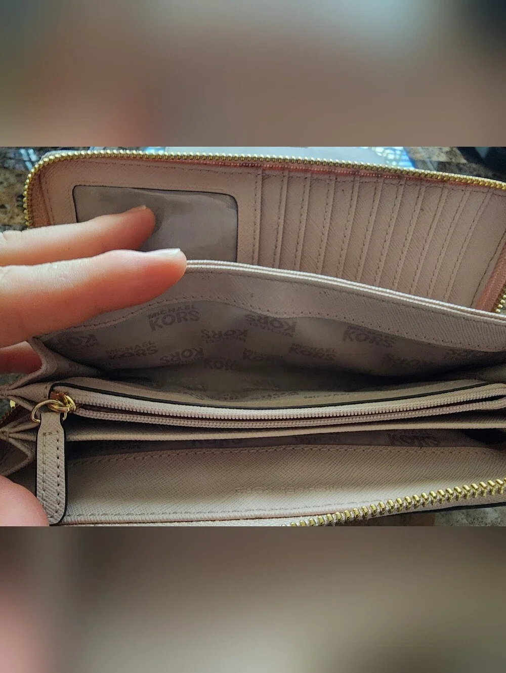 Michael Kors Pebbled Leather Wristlet Wallet Soft Pink/Gold & Continental Wallet